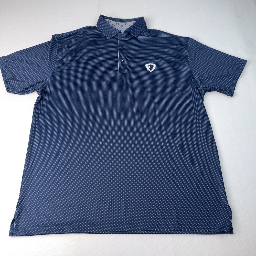 Horn Legend Mens Large Blue White Dot Golf Polo‎ Shirt Bamboo Charcoal Luxury